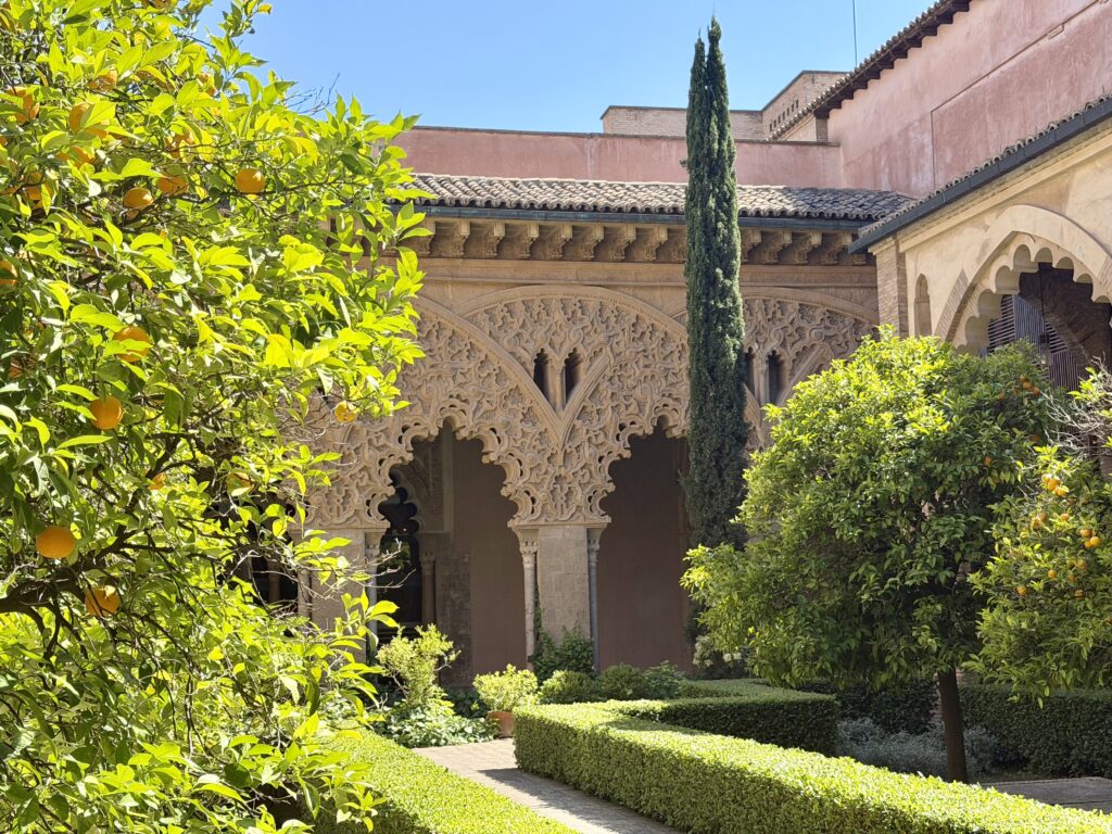 Islamic palace courtyard in Zaragoza Spain