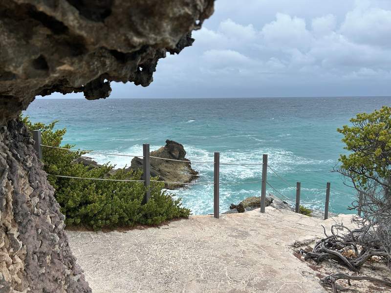 Turquoise Caribbean waters and rocky cliffs at Punta Sur, Mexico’s easternmost point on Isla Mujeres.