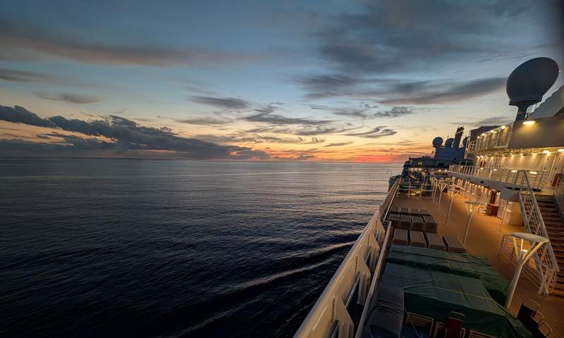 Sunset as seen from the Lido Deck of the Island Princess cruise ship