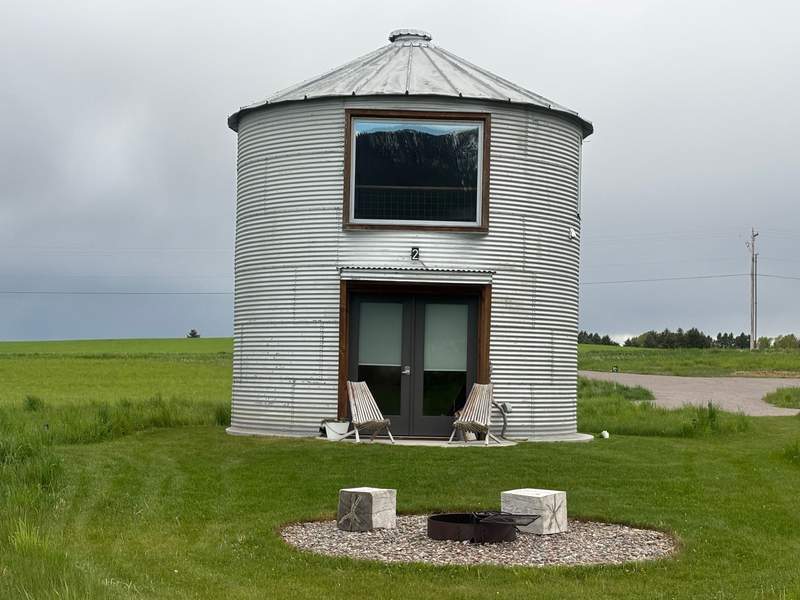 A grain silo transformed into luxury overnight lodging,