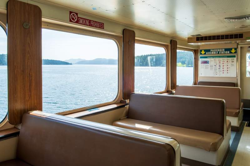 A row of seats on an interisland ferry