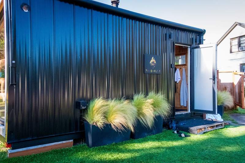 Portable sauna building near the beach