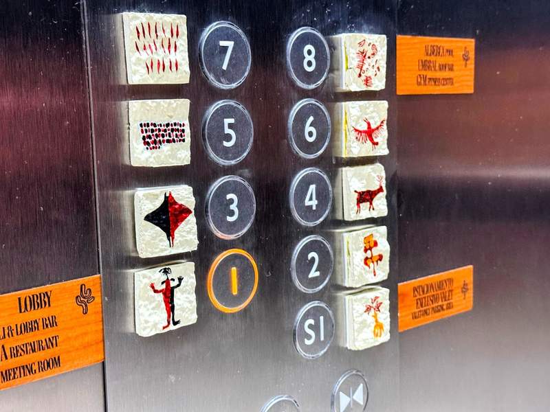 Kadún Hotel Boutique elevator buttons with Indigenous inspired artwork
