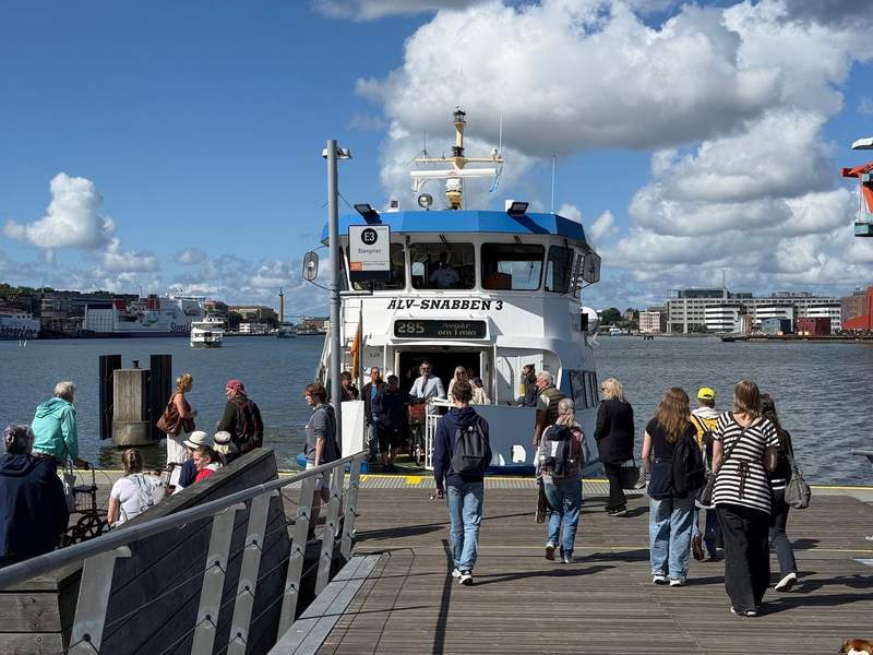 Ferry approaching Stenpiren, Gothenburg’s busy waterfront transit hub.