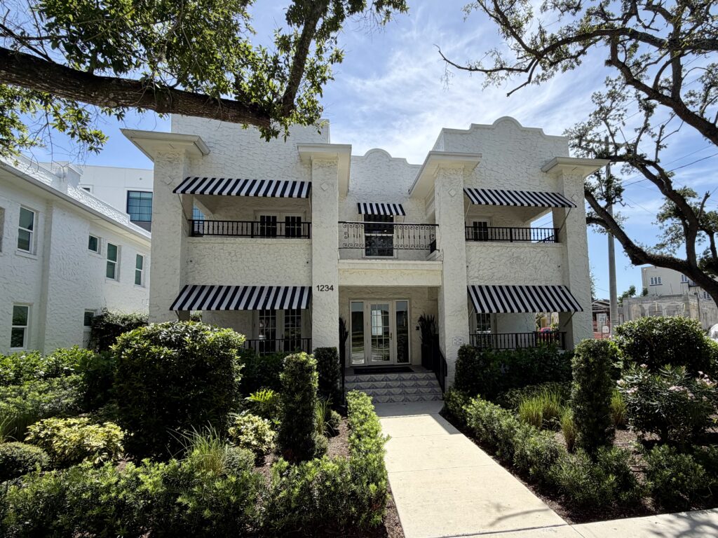 Exterior of one of the Epicurean Hotel's 100-year-old apartment buildings in Tampa, Florida