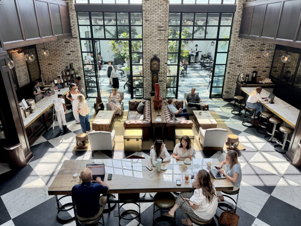 Sun-filled atrium at Oxford Exchange in Tampa, a multi-feature public space