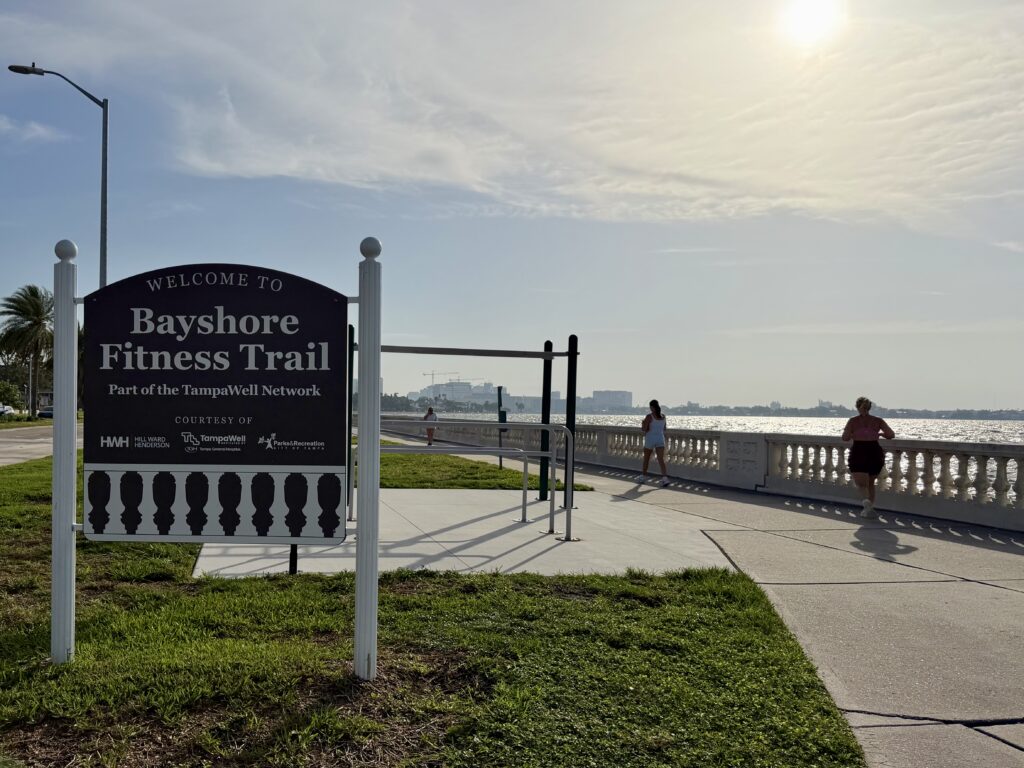 Bayshore Fitness Trail equipment along Tampa Bay's greenway trail