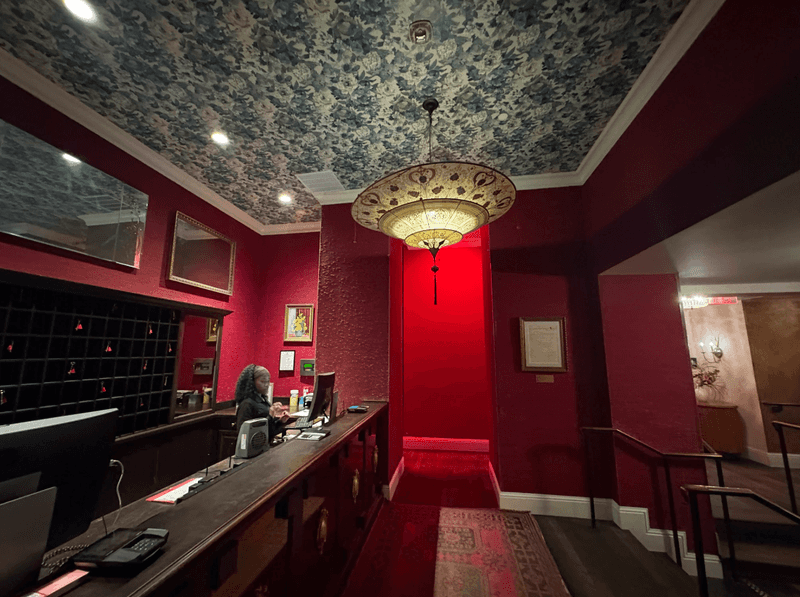 Lobby at The Pontchartrain Hotel in New Orleans with vintage decor.