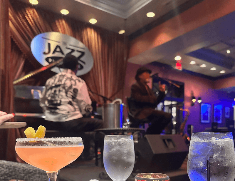 Cocktails decorate a table at the Jazz Playhouse in New Orleans.