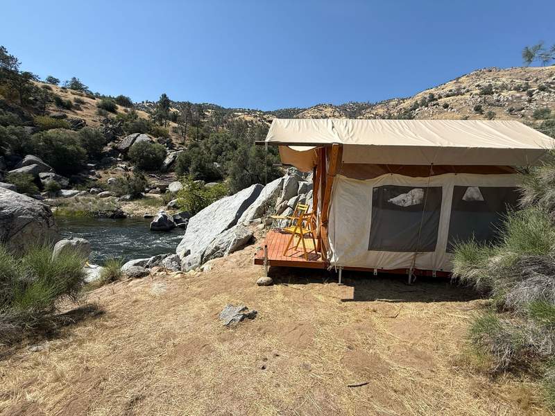 Momentum River Expeditions tent overlooking the Kern River.
