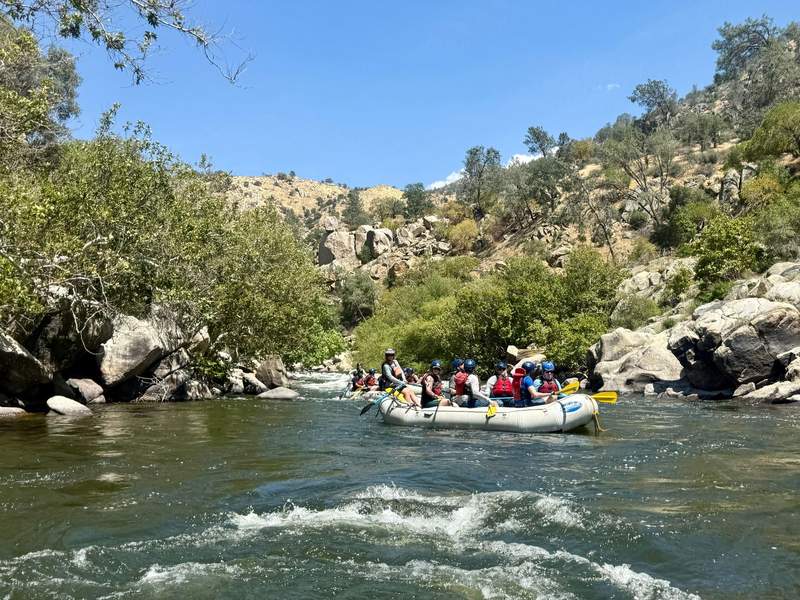 Rafts floating down the Kern River.