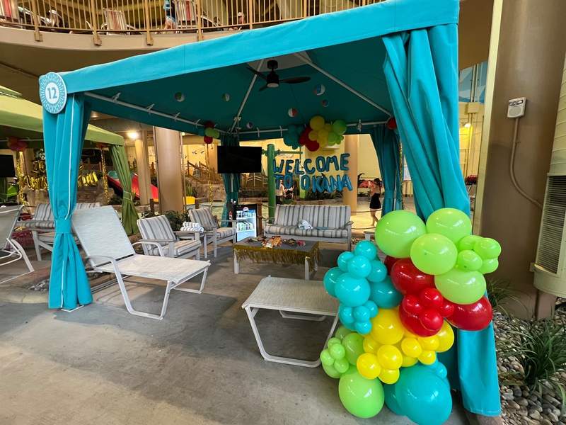 Decorated Cabana at the indoor waterpark in OKANA