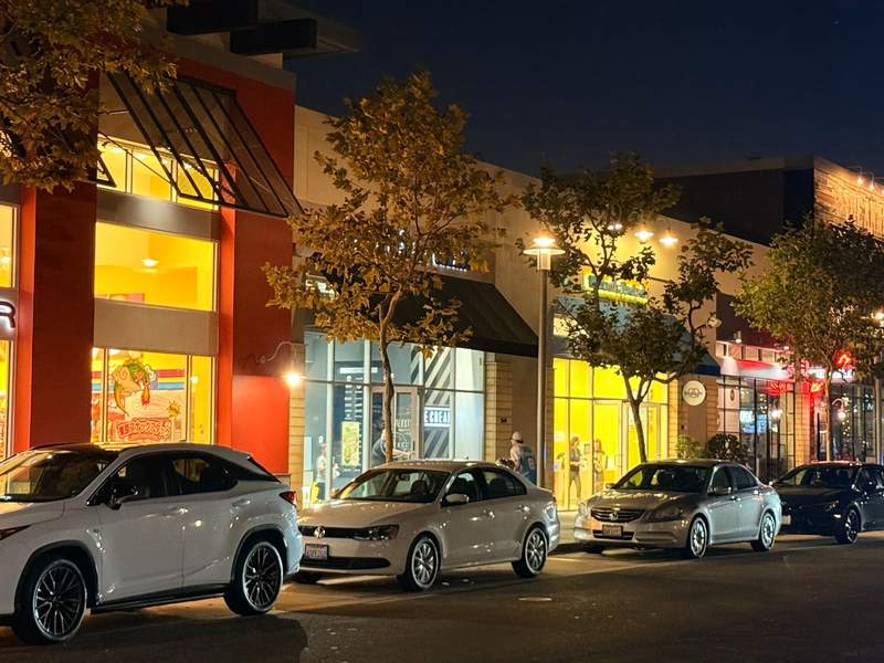 Nighttime shops at The Collection mall in Oxnard, California