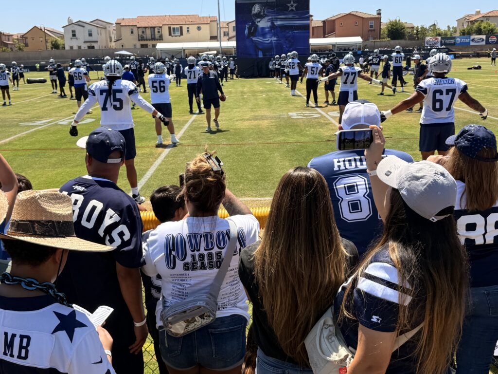 Fans watching the Dallas Cowboys at the Oxnard, CA Training Camp