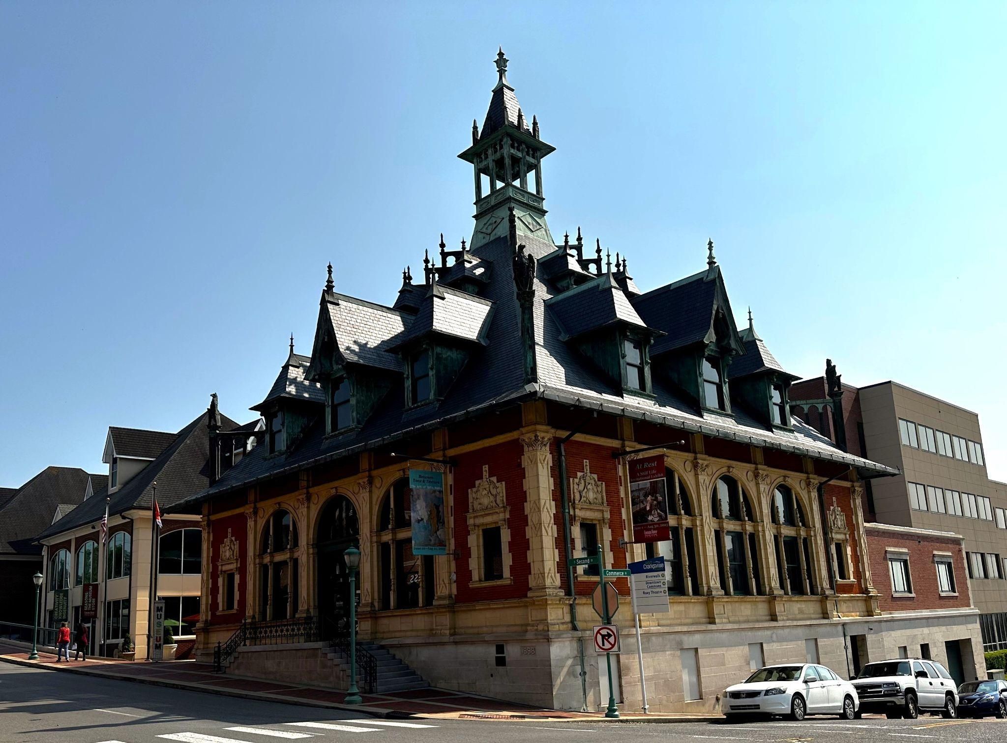A red  and cream colored building.