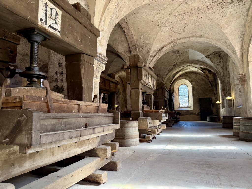 Antique wine press in the Kloster Eberbach monastery near Wiesbaden Germany