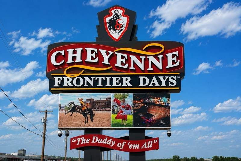 Cheyenne Frontier Days sign featuring the words Daddy of ’em All.
