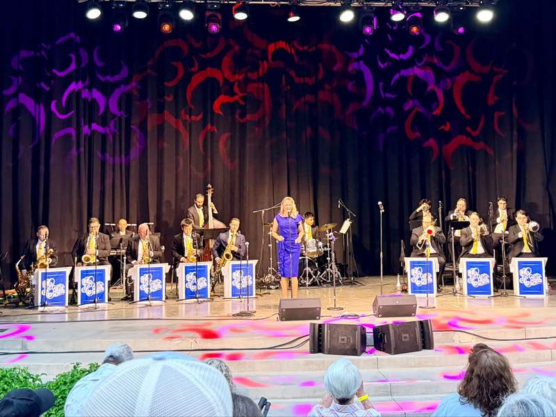 Close up of the stage while the Glenn Miller Orchestra is performing at the Reno Artown Festival 2026