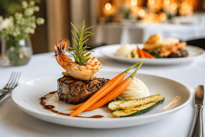 teak and shrimp entree with vegetables from the Pinnacle Grill