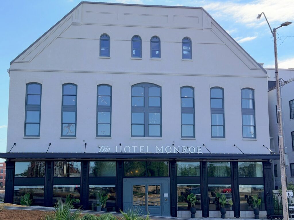 Exterior of The Hotel Monroe boutique hotel in downtown Monroe, Louisiana