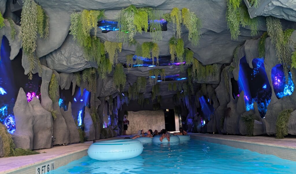 The Wandering River at Great Tides Waterpark on Norwegian Cruise Line's private island Great Stirrup Cay, winds through this tunnel with its multimedia images