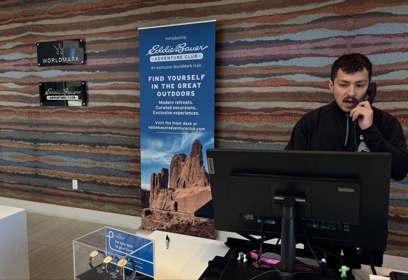 Check in desk for Eddie Bauer Adventure Club in Moab, Utah.