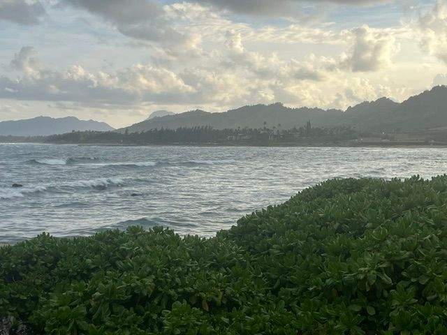 Overcast skies and rough seas off the island of Kauai