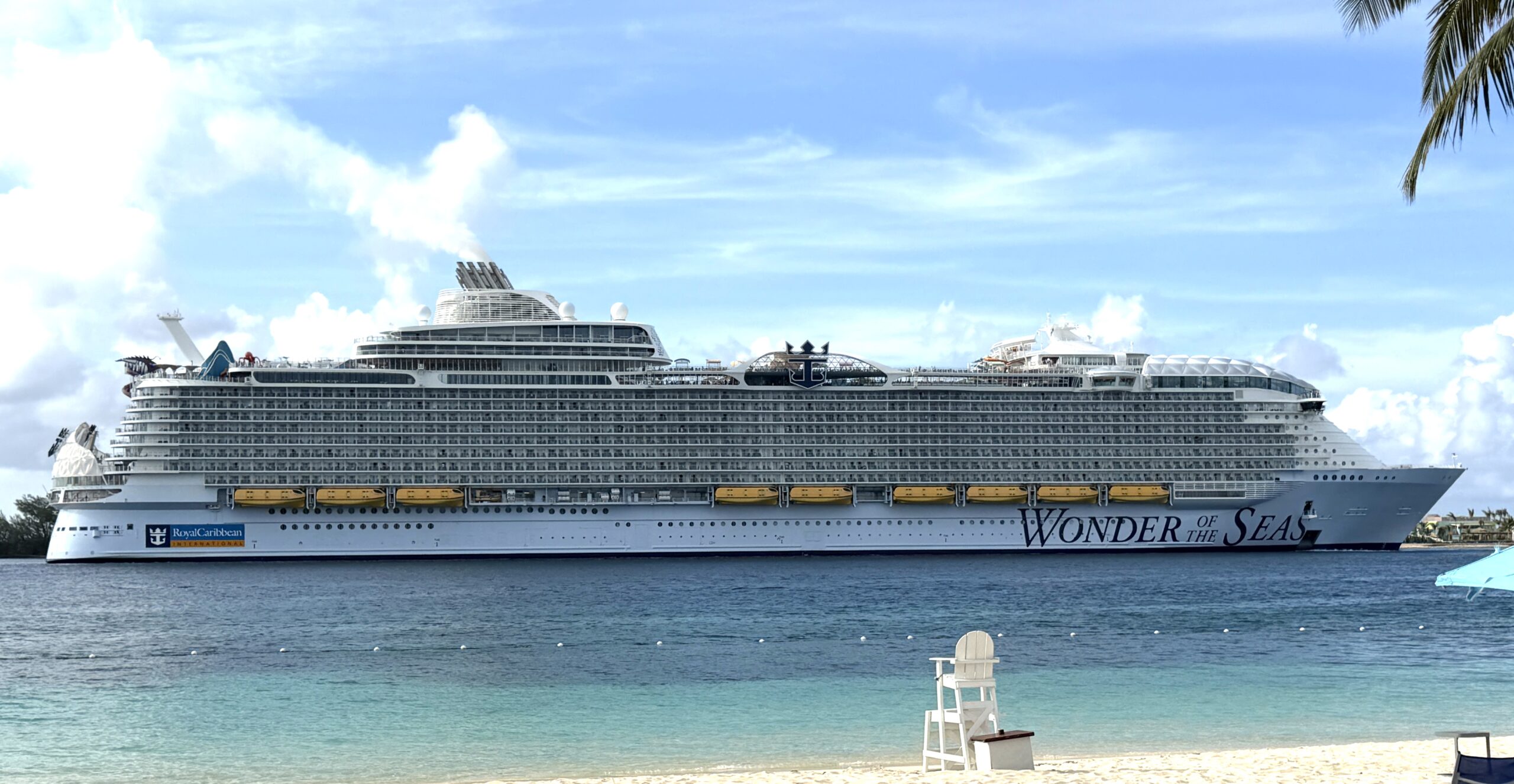 side view of the Royal Caribbean Wonder of the Seas in Nassau Harbor, The Bahamas