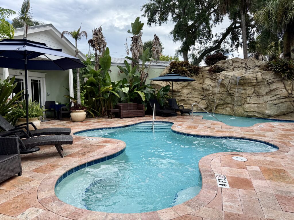 Outdoor lagoon style pools at Riverview Spa in New Smyrna Beach