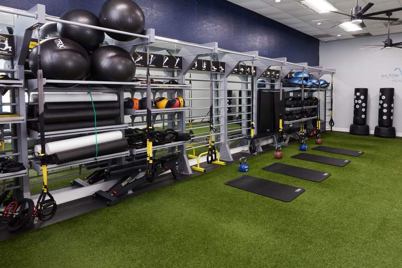 Fitness equipment used for a workout at Hilton Head Health