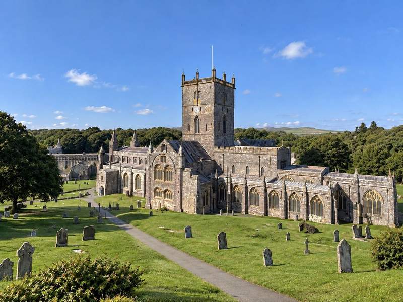 Looking down to St Davids Cathedral in Pembrokeshire