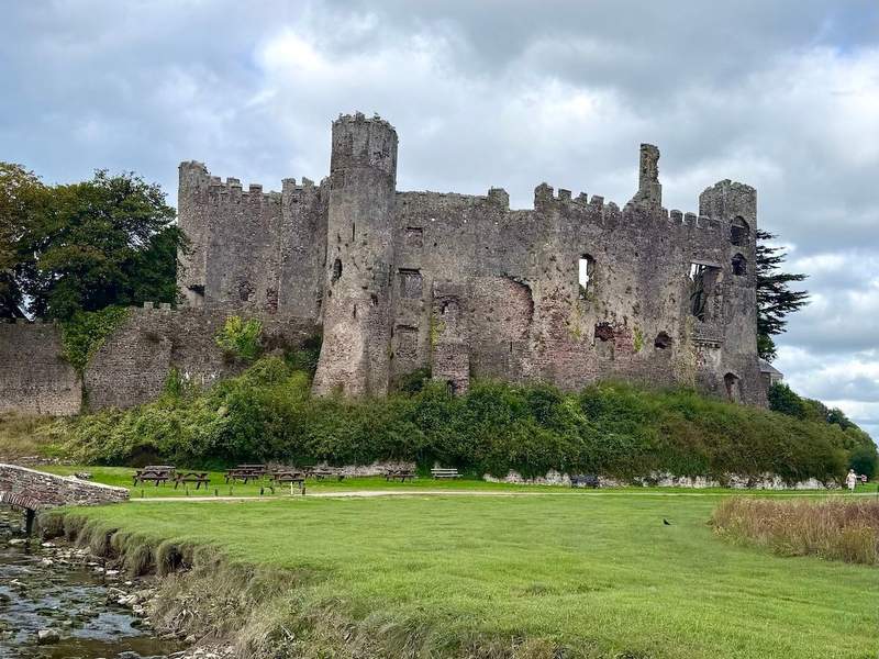 Stone ruins of Laugharne Castle in South Wales