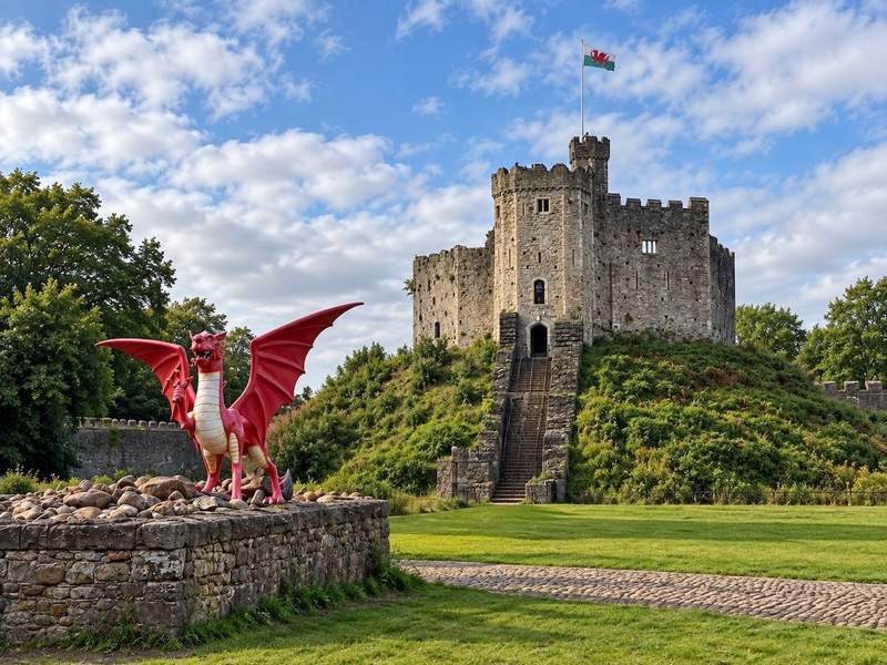  Cardiff Castle rising above the center of Cardiff Wales