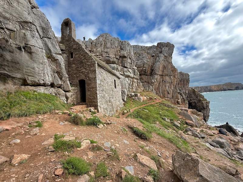  St. Govan's Chapel tucked into cliffs on the Pembrokeshire coast