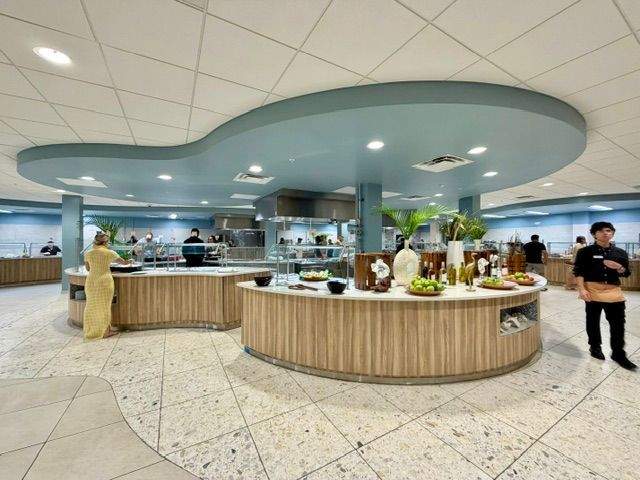 View of the main dining room in Riverside Market