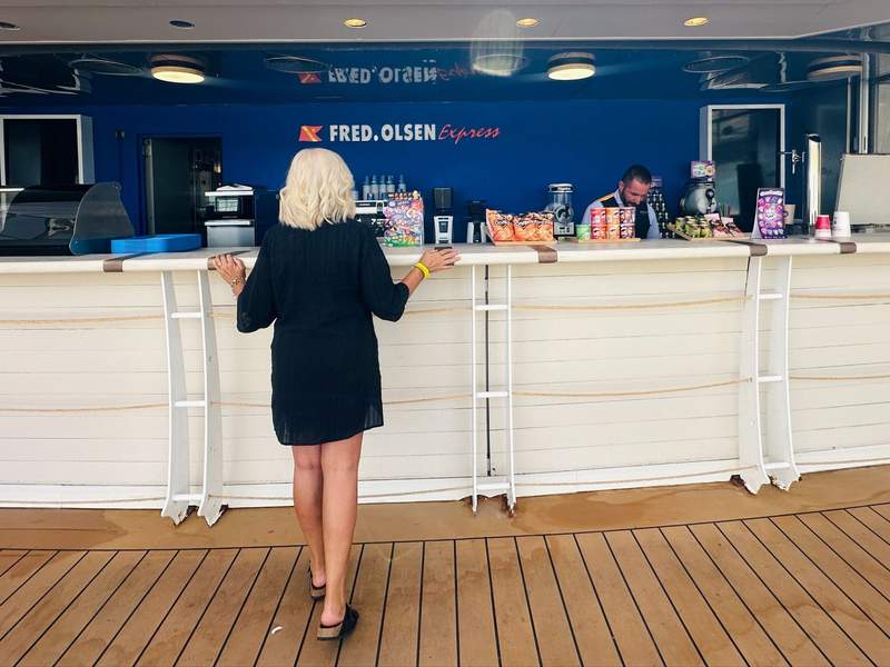 Outdoor bar aboard the Fred Olsen Express ferry to Tenerife.
