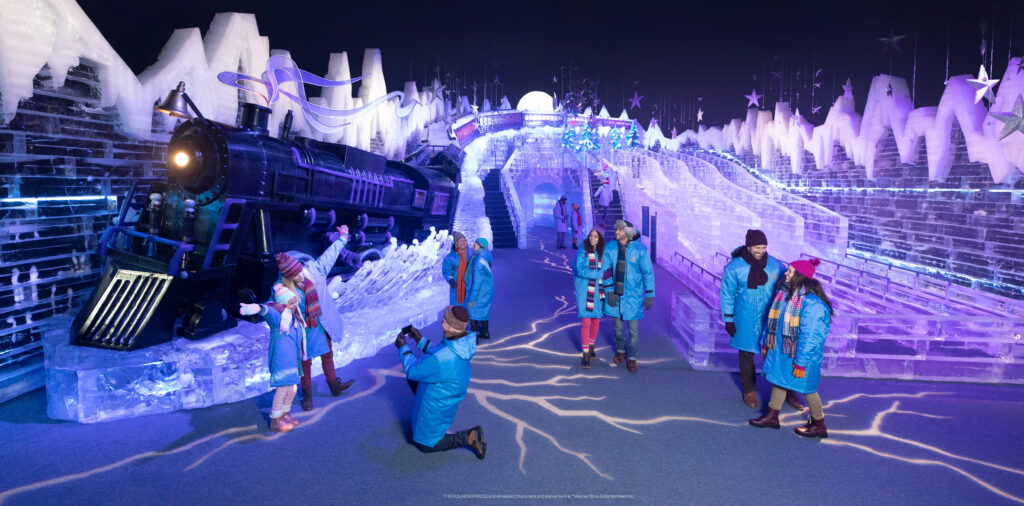 Polar Express and ice slide at ice! a winter snow experience at the Gaylord Palms Resort in Florida