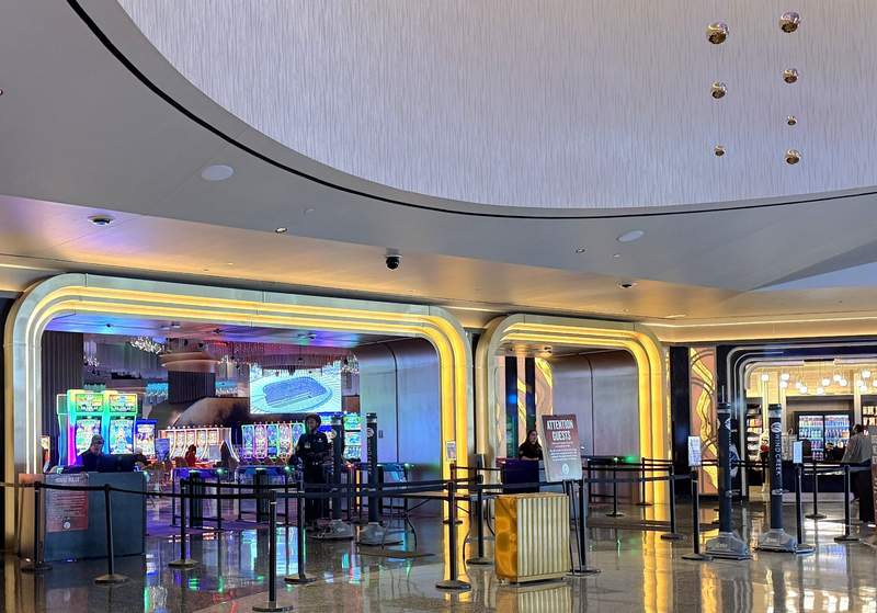 Entrance and security check area leading onto the casino floor at Wind Creek Chicago Southland.