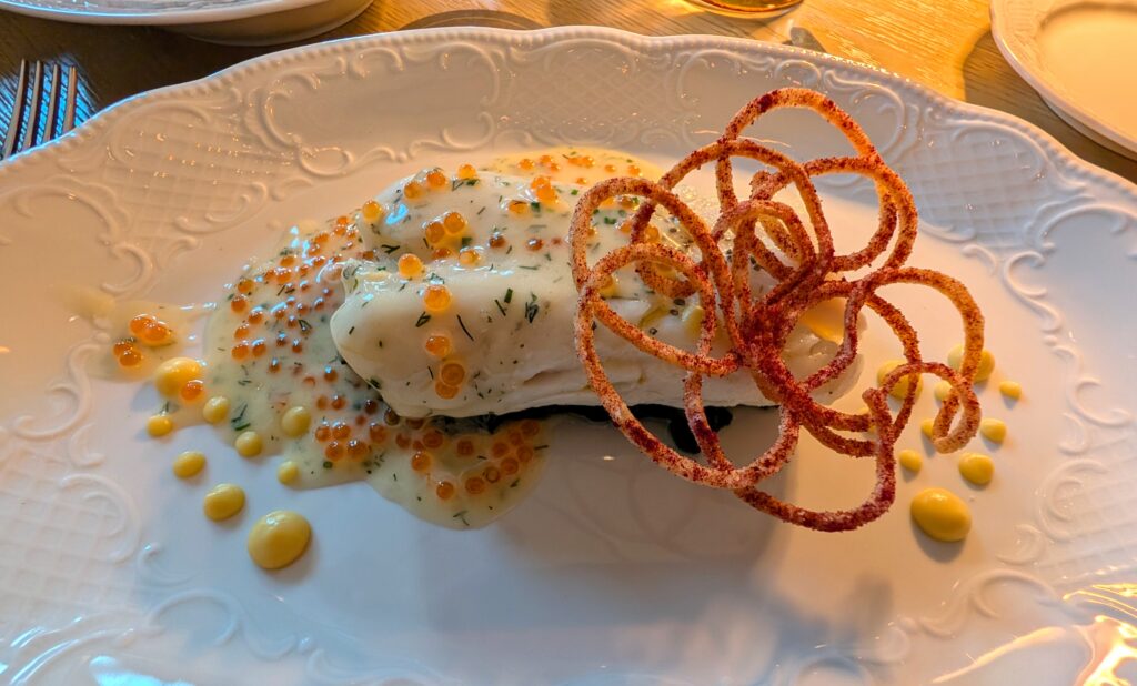 halibut dinner served at Oak and Amber, the fine dining restaurant at The Monarch San Antonio hotel